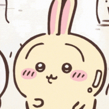 a close up of a cartoon bunny with a question mark on its face
