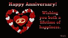 happy anniversary wishing you both a lifetime of happiness on a black background