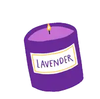 a purple candle with lavender written on it