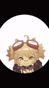 a cartoon character is wearing a pair of goggles and a bell around his neck