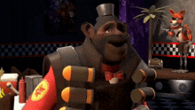 a cartoon character wearing a top hat and a red vest with a star on it