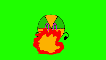 a cartoon drawing of a nuclear explosion on a green background