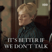 a woman in a striped shirt says it 's better if we do n't talk