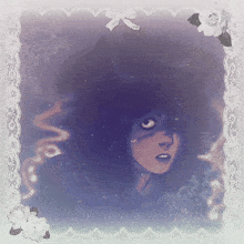 a drawing of a woman with a lace border around it