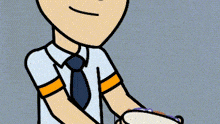 a cartoon of a man wearing a tie and a white shirt holding a plate .