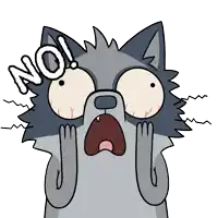 a cartoon drawing of a wolf with the word no on his face