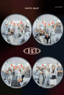 a group of people posing for a picture with the number 143 on the bottom
