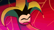 a cartoon drawing of a jester with a very angry face