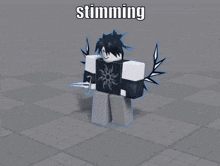 a black and white cartoon character with wings is standing on a brick floor with the word stunning above him