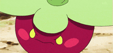 a red cartoon character with a green leaf on its head and tvh on the bottom right