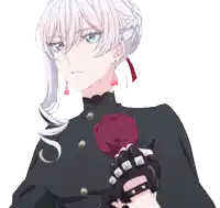 a girl with white hair is wearing a black jacket