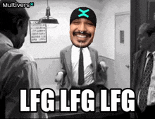 a man in a suit and tie with the words lfg lfg lfg on the bottom