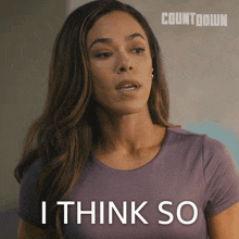 a woman in a purple shirt says i think so in front of a countdown logo