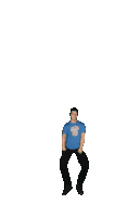 a man wearing a blue shirt and black pants is dancing