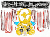 a drawing of a knight with a cross on his head and the words good night machine behind him