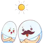 a thank you sticker with two eggs and a blue penguin