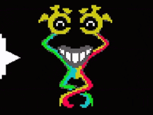 a pixel art drawing of a smiling face with a rainbow colored mouth