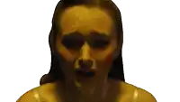 a close up of a woman 's face on a white background