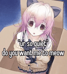 a girl with cat ears is sitting in a cardboard box holding a black cat .