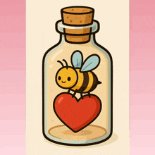 an illustration of a bee in a bottle with a heart inside