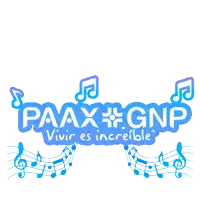 a logo for paax gnp with music notes surrounding it