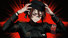 a cartoon of a woman wearing a black hat with a cross on it