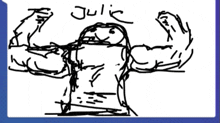 a drawing of julie flexing his muscles with a blue background