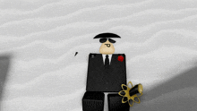 a cartoon character wearing a suit and tie with the letter p on his head