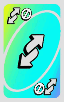 a blue card with two arrows pointing in opposite directions