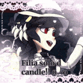 a picture of a girl with the words filia solo d candle written below it