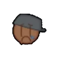 a pixel art drawing of a man wearing a baseball cap and crying .