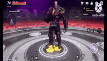 a screenshot of a video game with a character named justice standing in a circle .