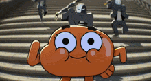 a cartoon character with a gun on his head is smiling