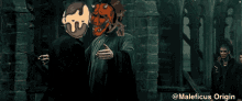 maleficus origin is written at the bottom of a picture