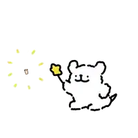a cartoon bear is holding a star and a cup of coffee .