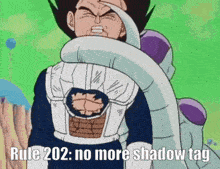a cartoon of a man with a snake around his neck that says rule 202 : no more shadow tag