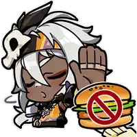 a cartoon drawing of a person holding a hamburger with a no hamburger sign on it