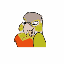 a cartoon drawing of a parrot with a very angry look on its face