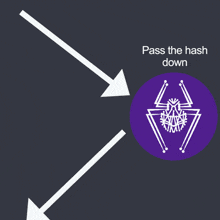 a purple circle with a spider and the words pass the hash down below it