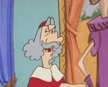 a cartoon drawing of a man with gray hair and a mustache