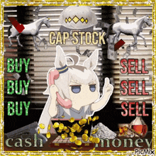 a picture of a horse talking on a phone with the words buy buy buy cash money written on it
