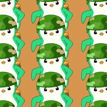 a seamless pattern of penguins wearing military helmets