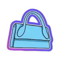 a drawing of a blue purse with a purple handle