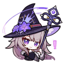 a little girl wearing a witch hat is holding a wand .