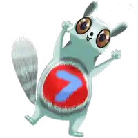 a cartoon drawing of a squirrel with a red and blue patch on its belly