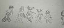 a child 's drawing of a group of roblox characters including a robot