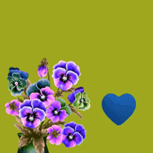a bouquet of purple and pink flowers with arabic writing on the top