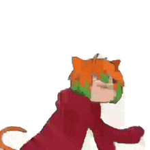 a pixel art drawing of a person with orange and green hair