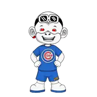 a cartoon character wearing a blue cubs shirt and shorts