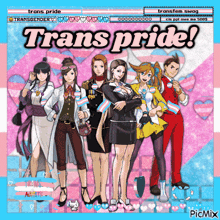 a group of anime characters standing next to each other with the words " trans pride " written above them
